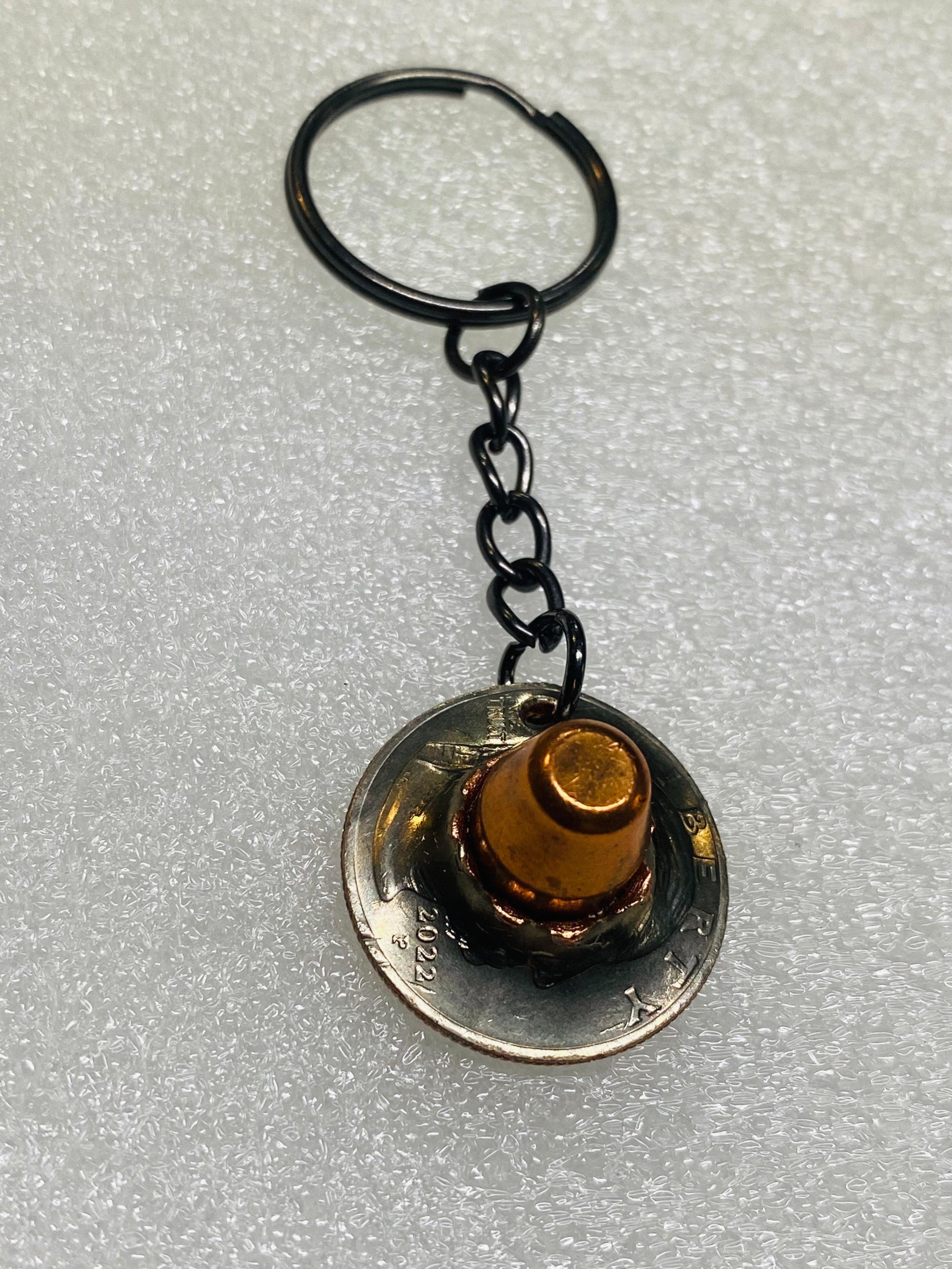 .40 Cal FMJ Bullet Quarter Keychain Key Chain Unique Gift W/Black Keychain