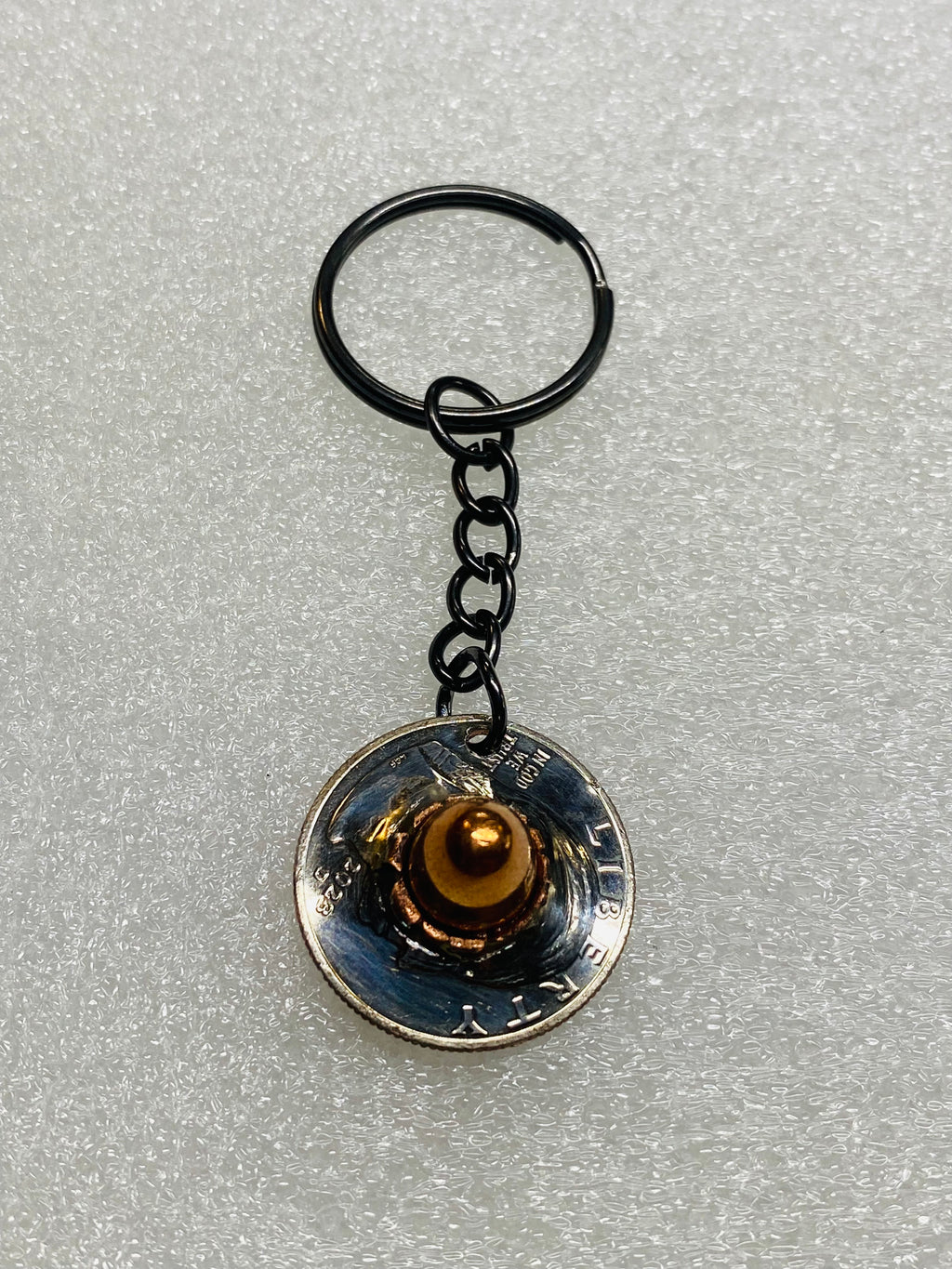 9MM Bullet FMJ Quarter Keychain Unique Gift W/Black Keychain