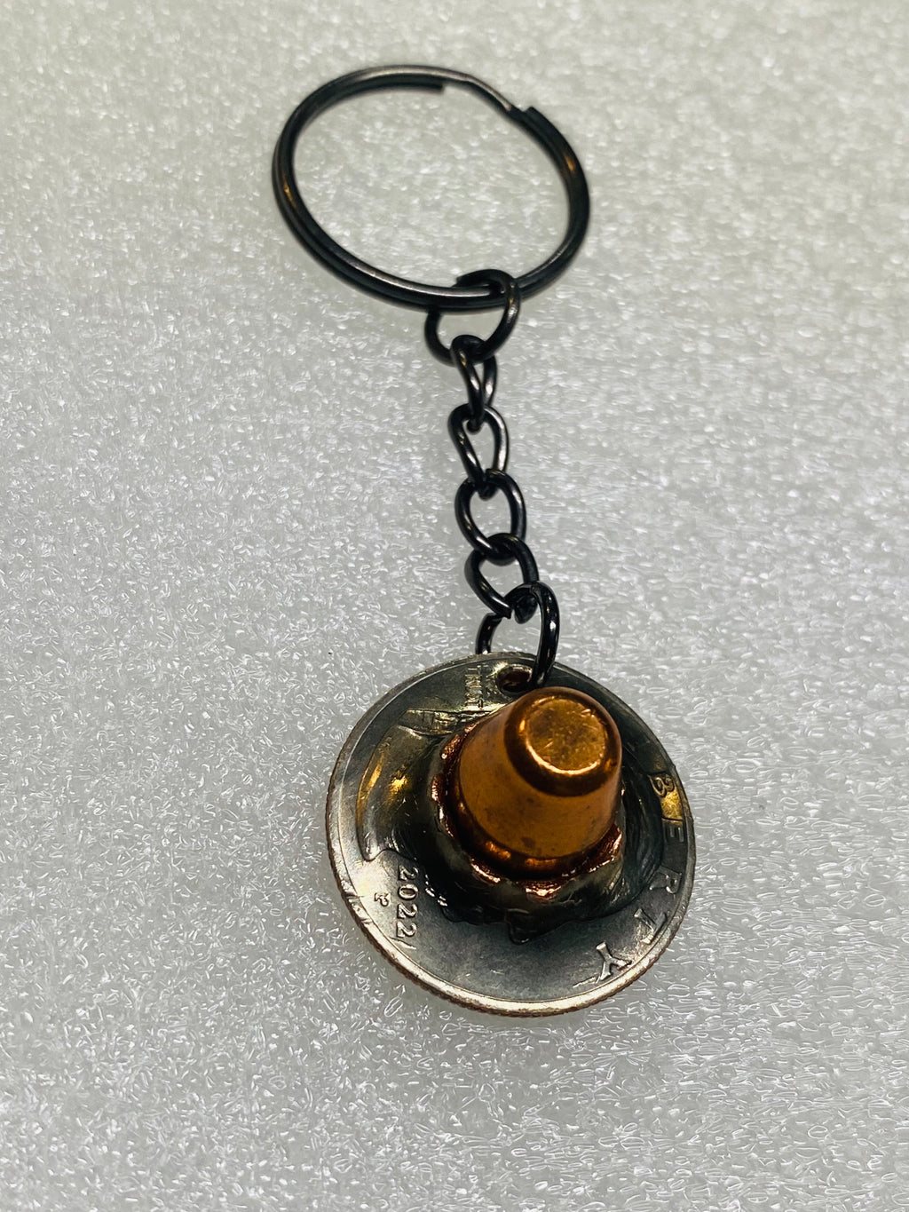 .40 Cal FMJ Bullet Quarter Keychain Key Chain Unique Gift W/Black Keychain