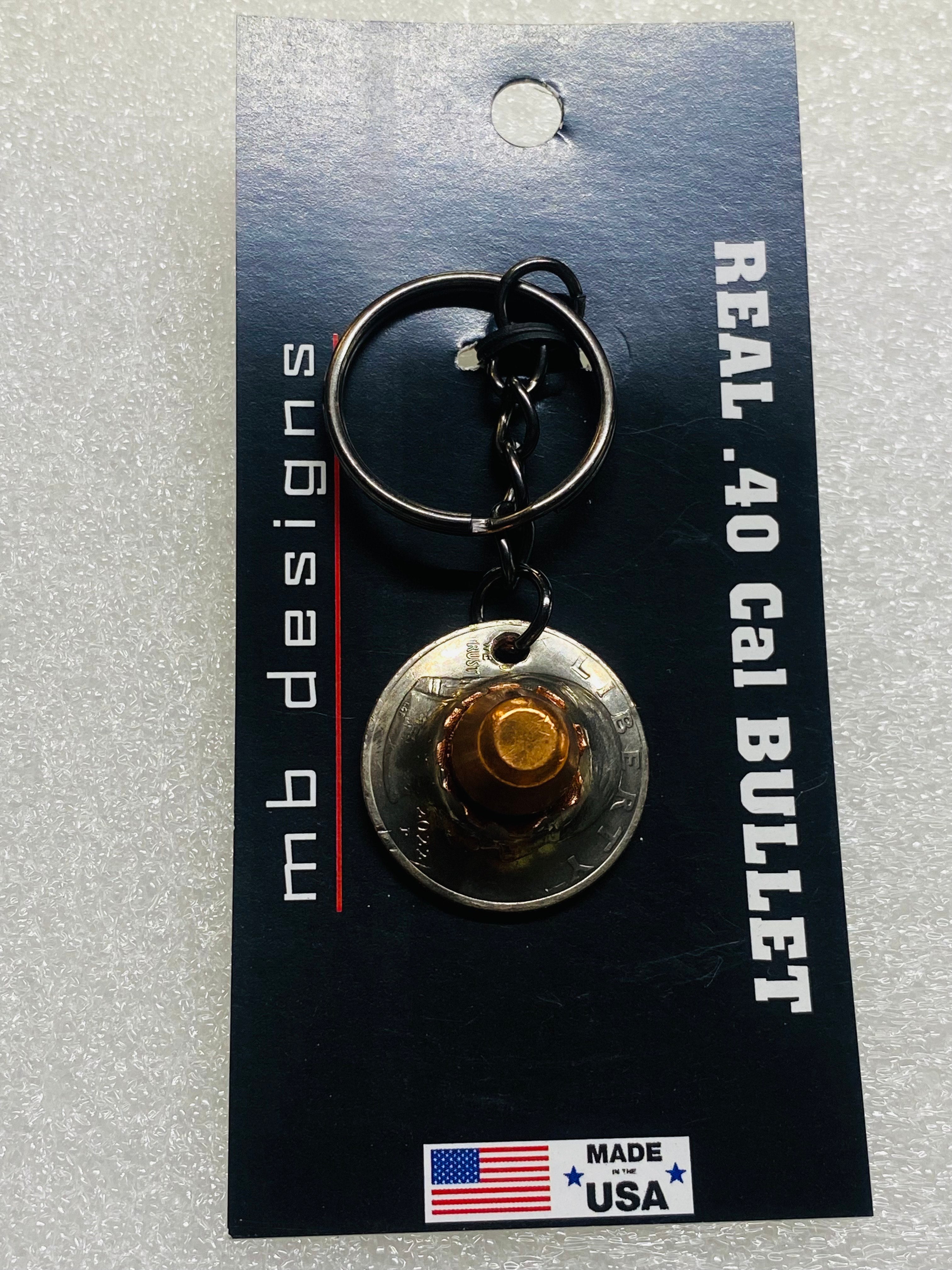 .40 Cal FMJ Bullet Quarter Keychain Key Chain Unique Gift W/Black Keychain