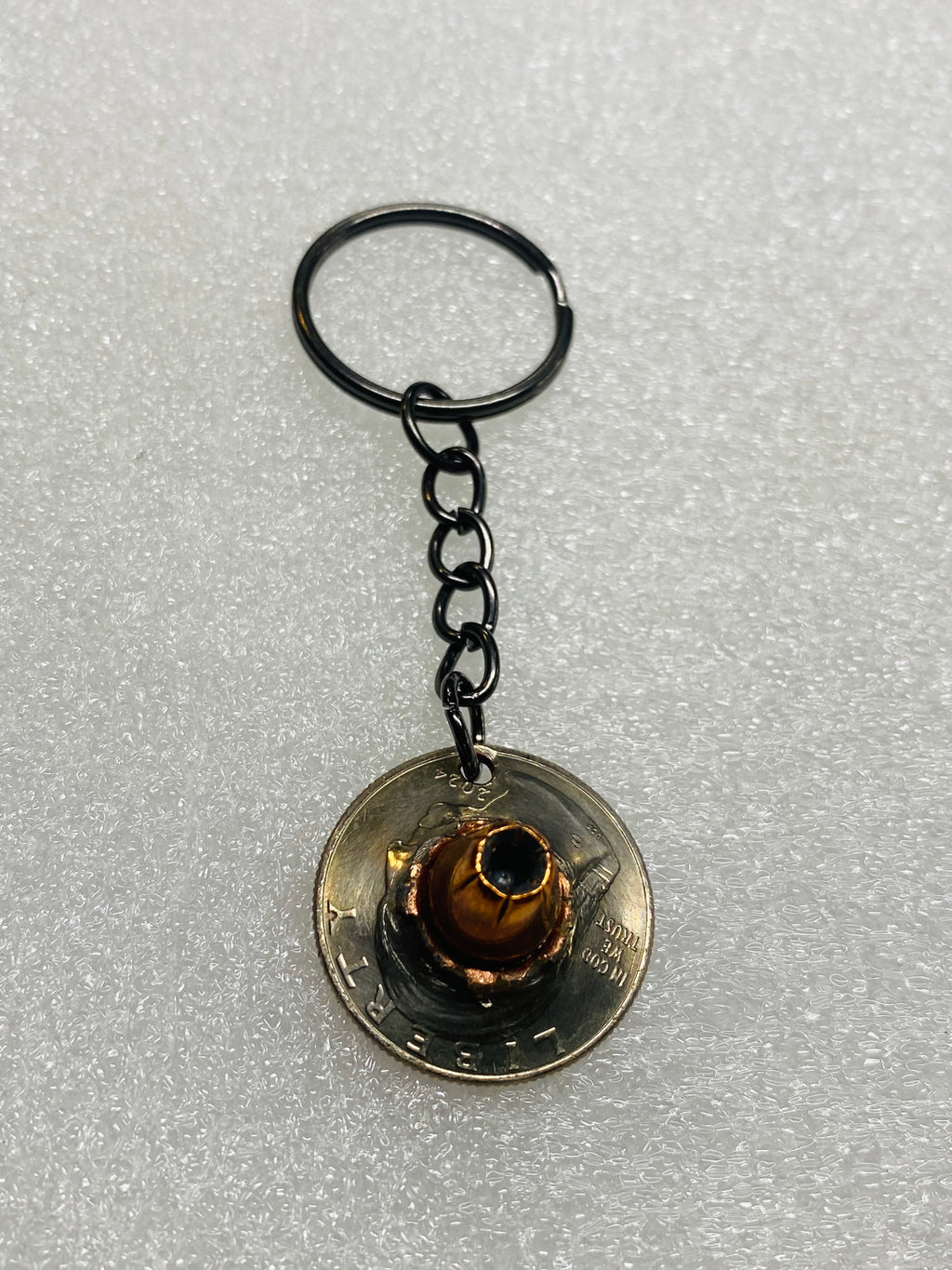 9mm Hollow Point Bullet Quarter Keychain Unique Gift W/Black Keychain