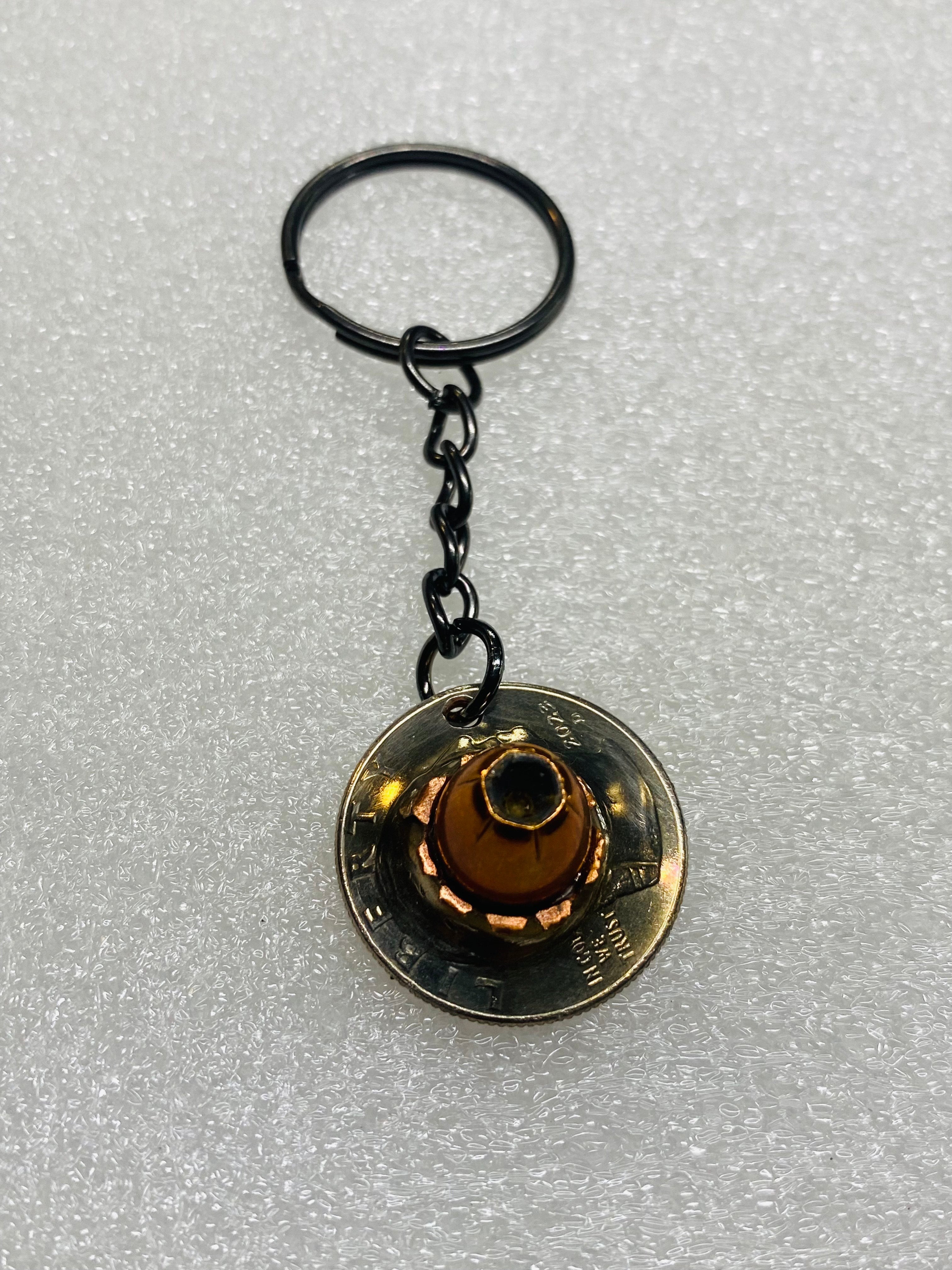 .40 Cal Hollow Point Bullet Quarter Keychain Key Chain Unique Gift W/Black Keychain
