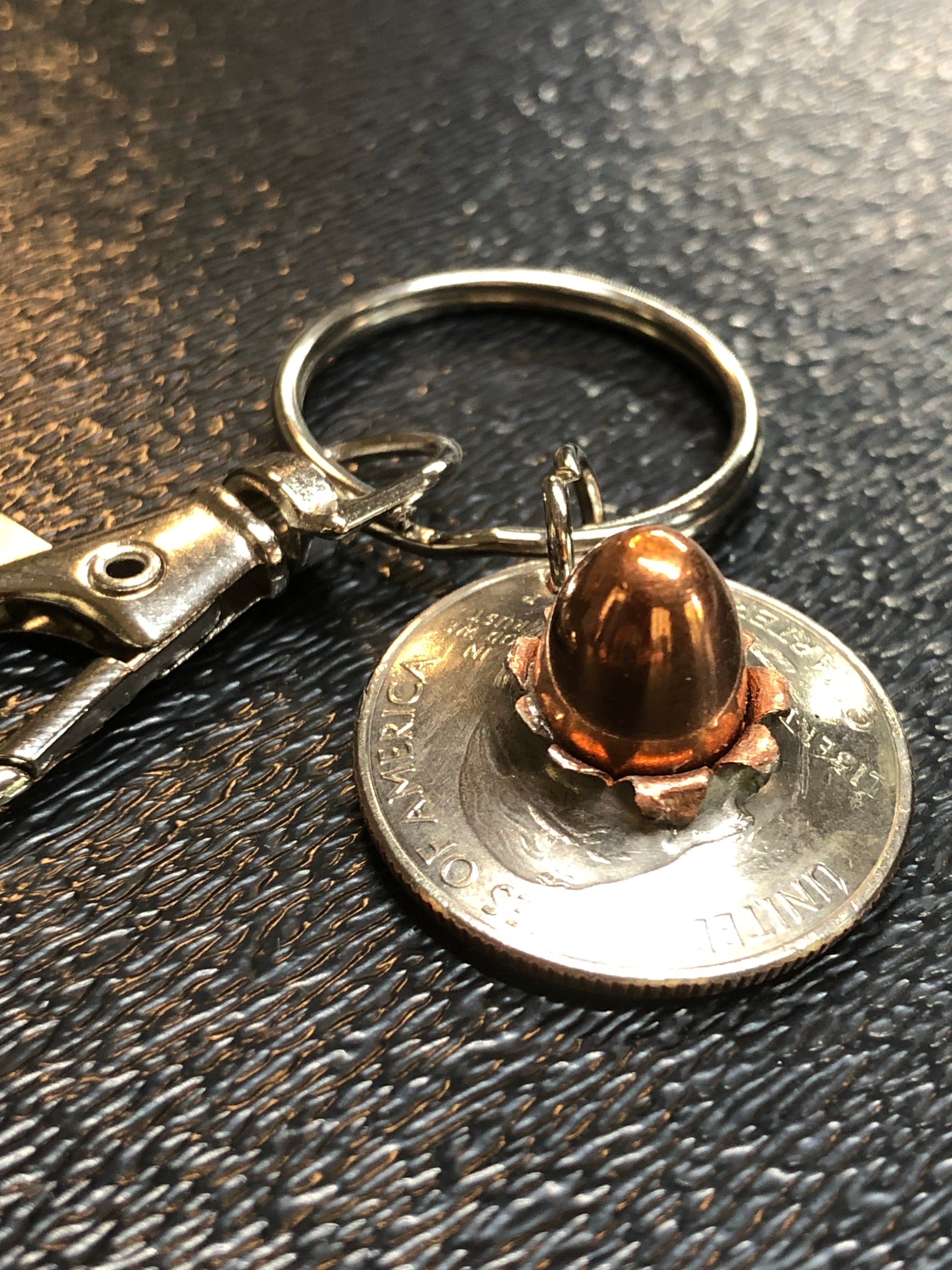 9MM Bullet FMJ Quarter Keychain Unique Gift W/Black Keychain