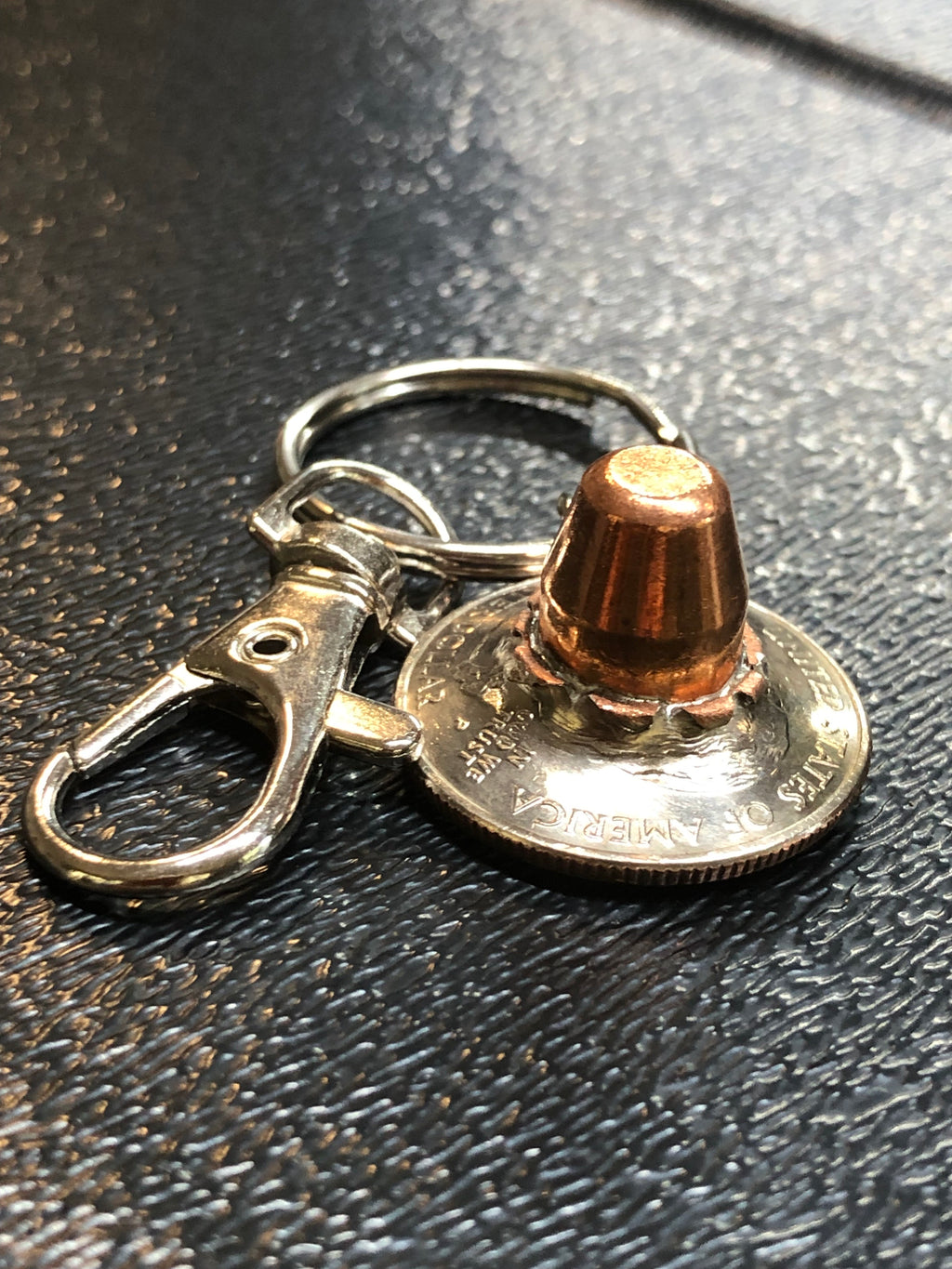 .40 Cal FMJ Bullet Quarter Keychain Key Chain Unique Gift W/Black Keychain