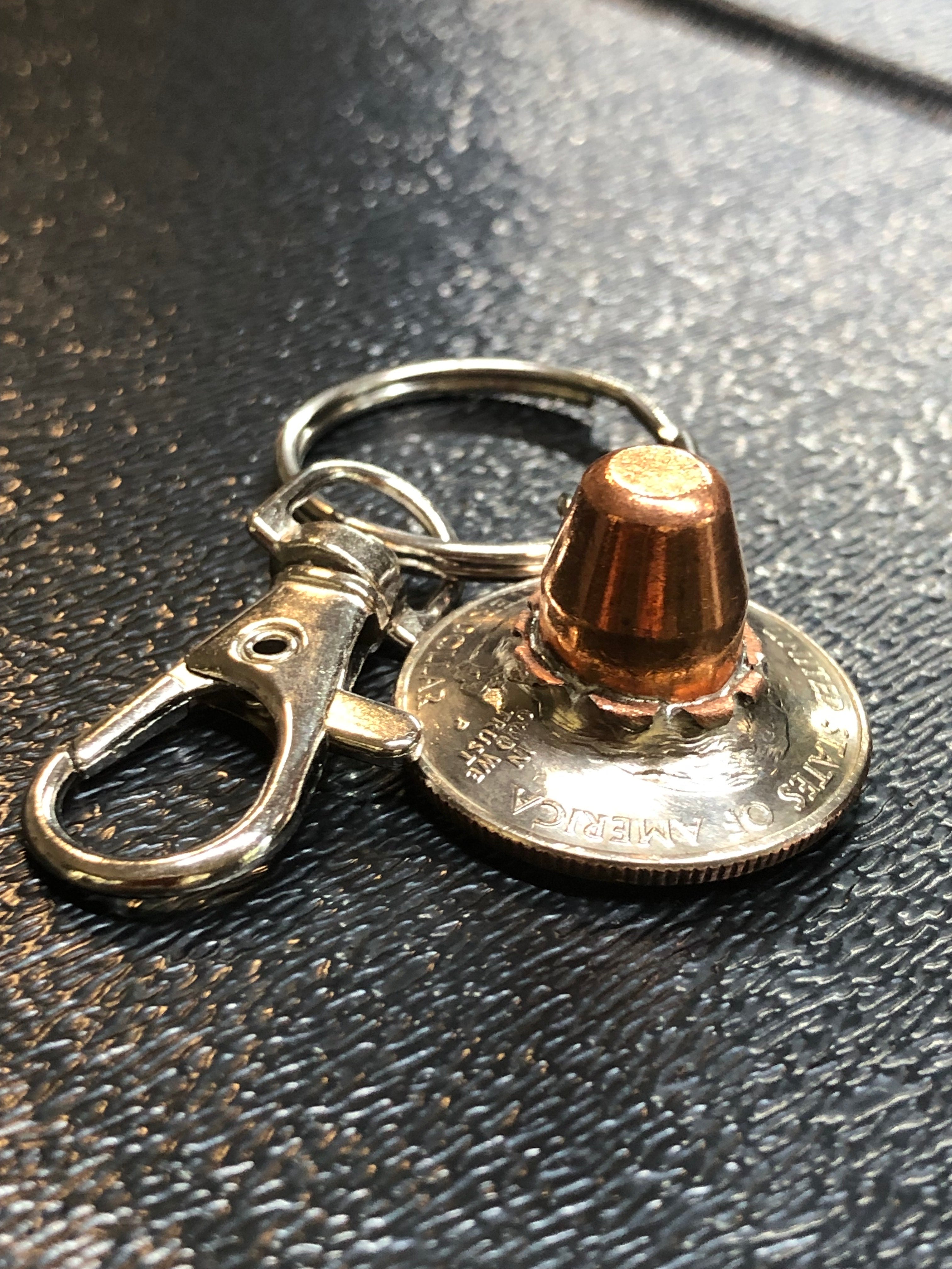 .40 Cal FMJ Bullet Quarter Keychain Key Chain Unique Gift