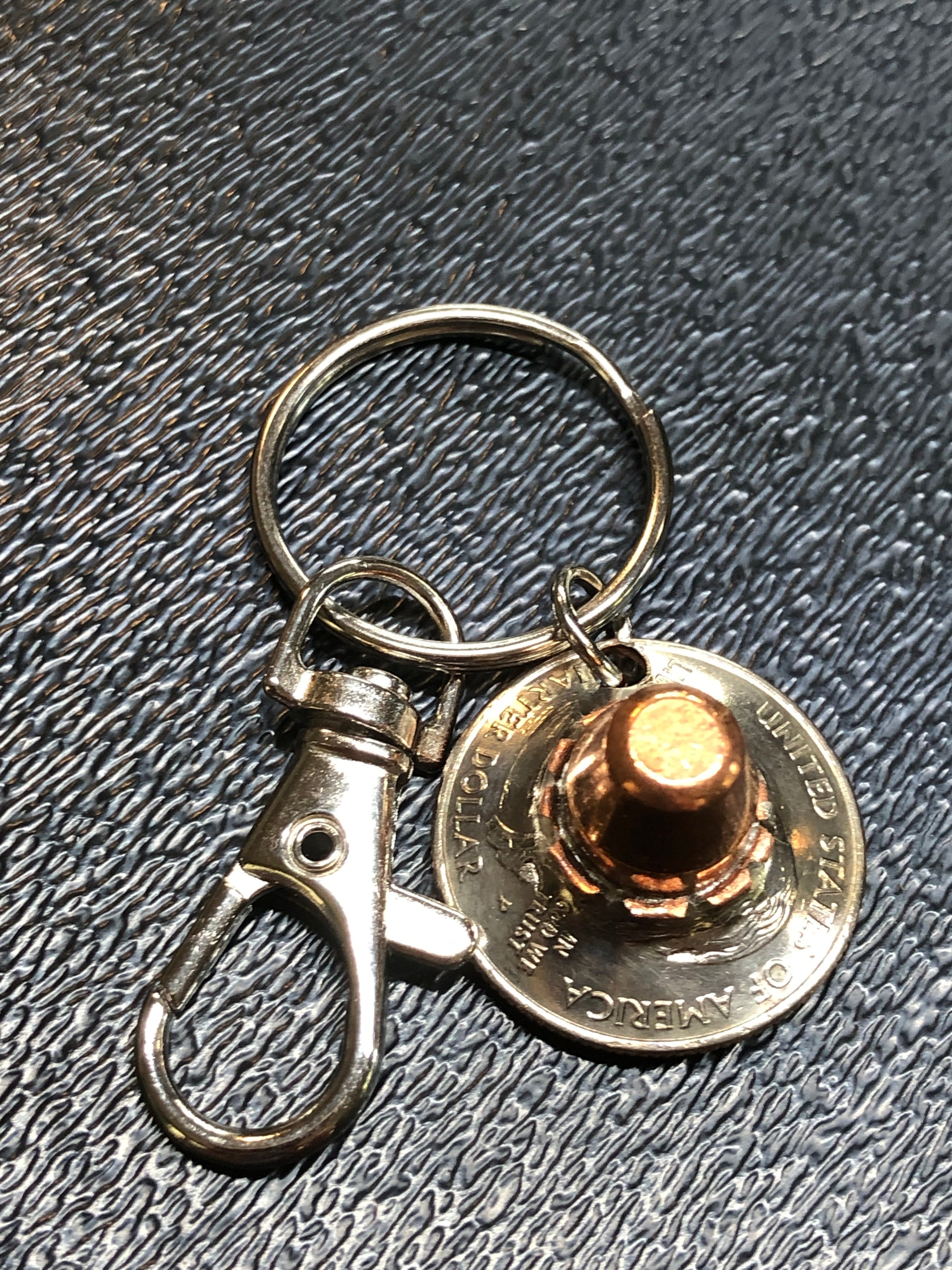 .40 Cal FMJ Bullet Quarter Keychain Key Chain Unique Gift