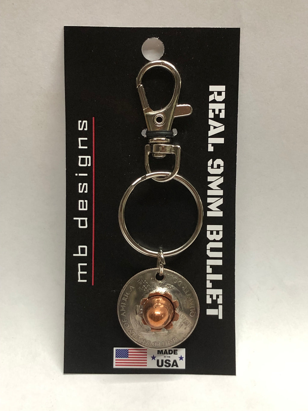 9MM Bullet FMJ Quarter Keychain Unique Gift