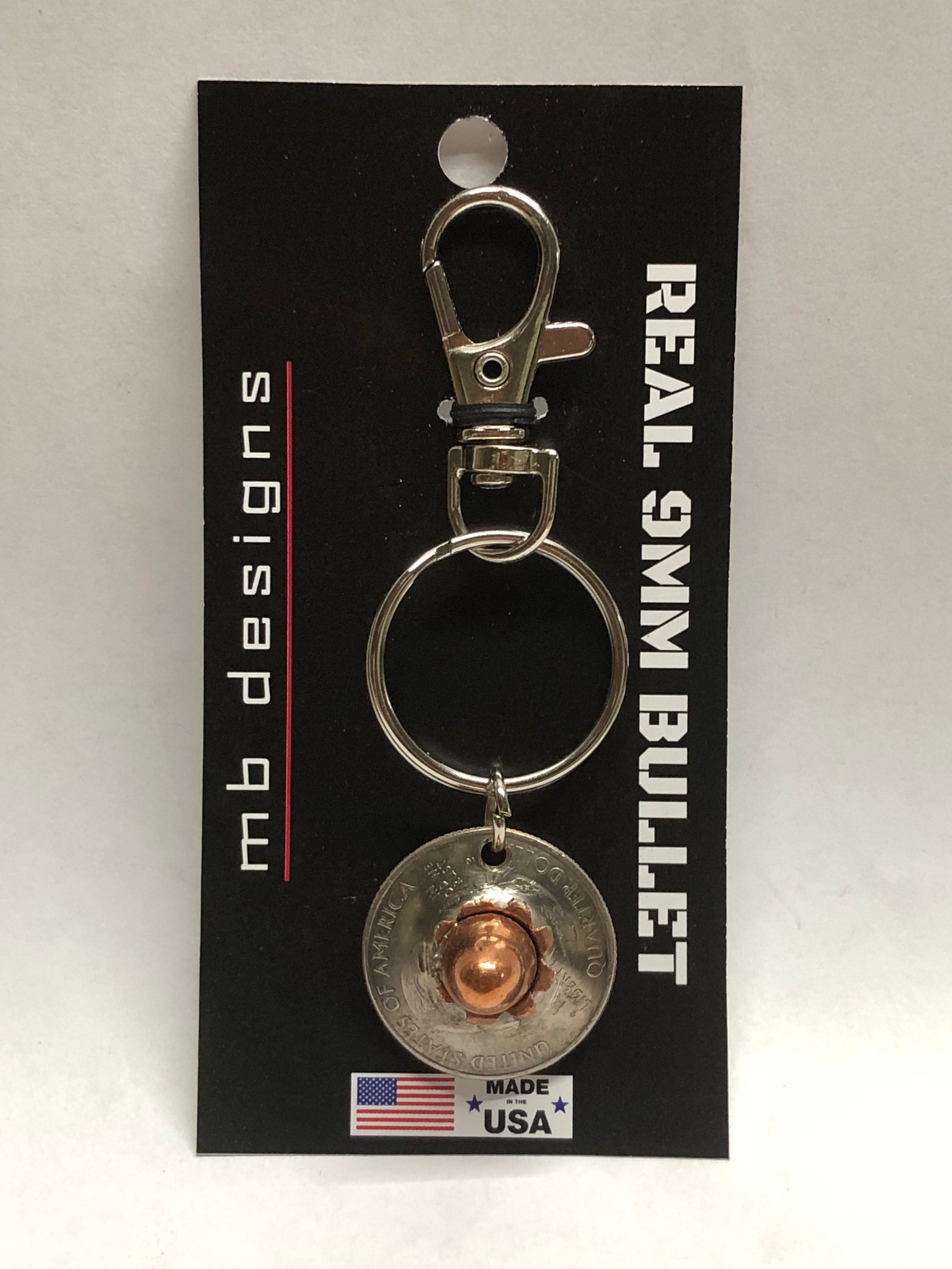 9MM Bullet FMJ Quarter Keychain Unique Gift