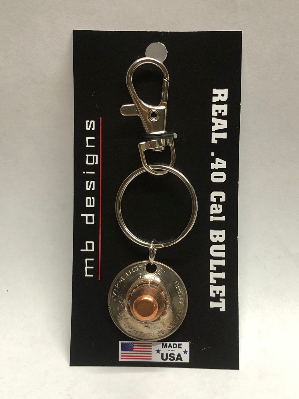 .40 Cal FMJ Bullet Quarter Keychain Key Chain Unique Gift