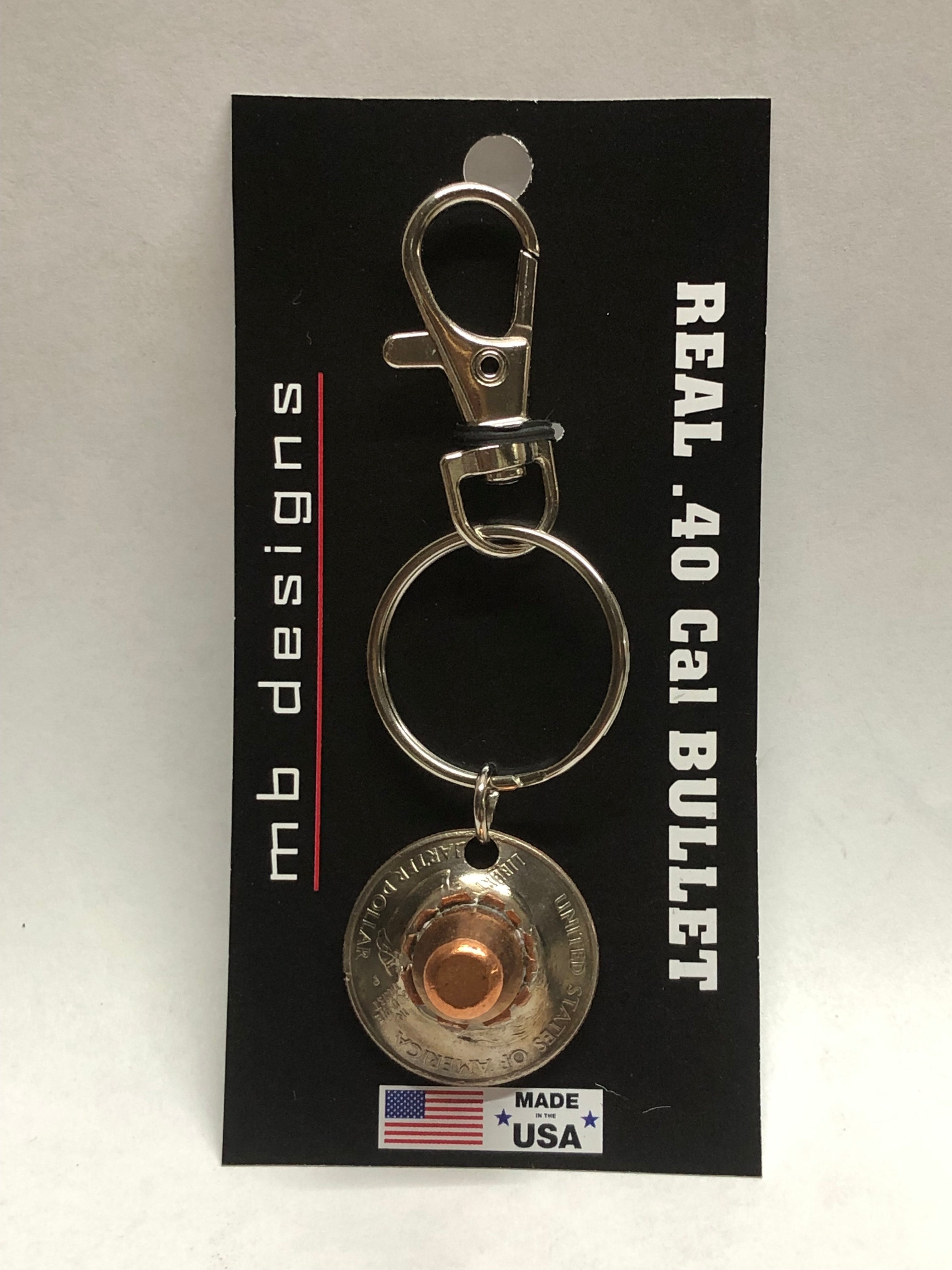 .40 Cal FMJ Bullet Quarter Keychain Key Chain Unique Gift