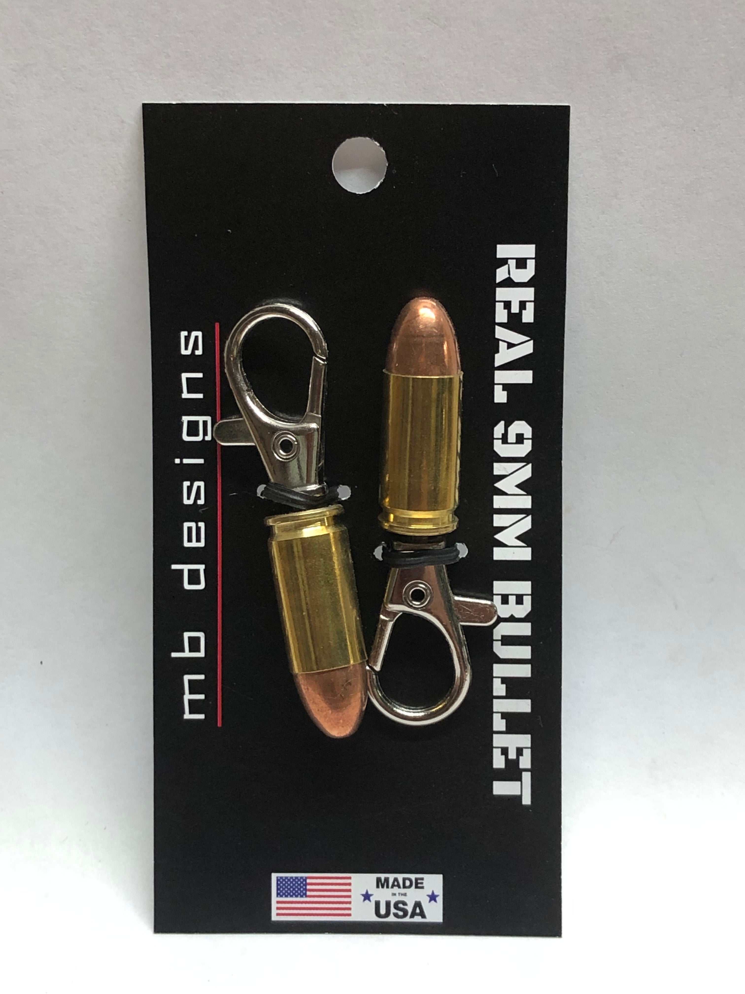 Pair Of 9mm FMJ Bullet Zipper Pulls Or Keychains Unique Gift