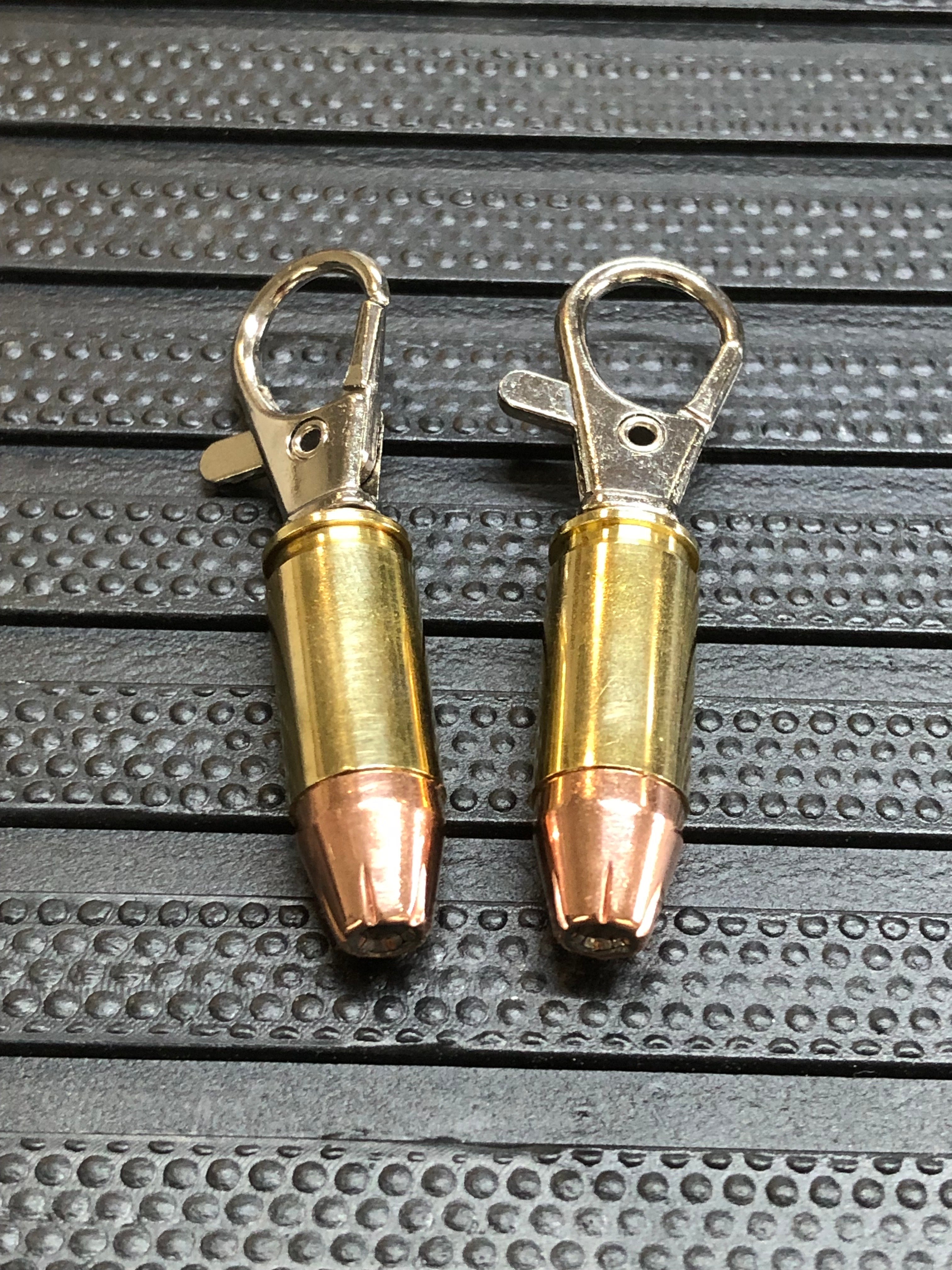 Wholesale Lot of 12 Pairs Of 9mm Hollow Point Bullet Zipper Pulls Or Keychains Unique Gift