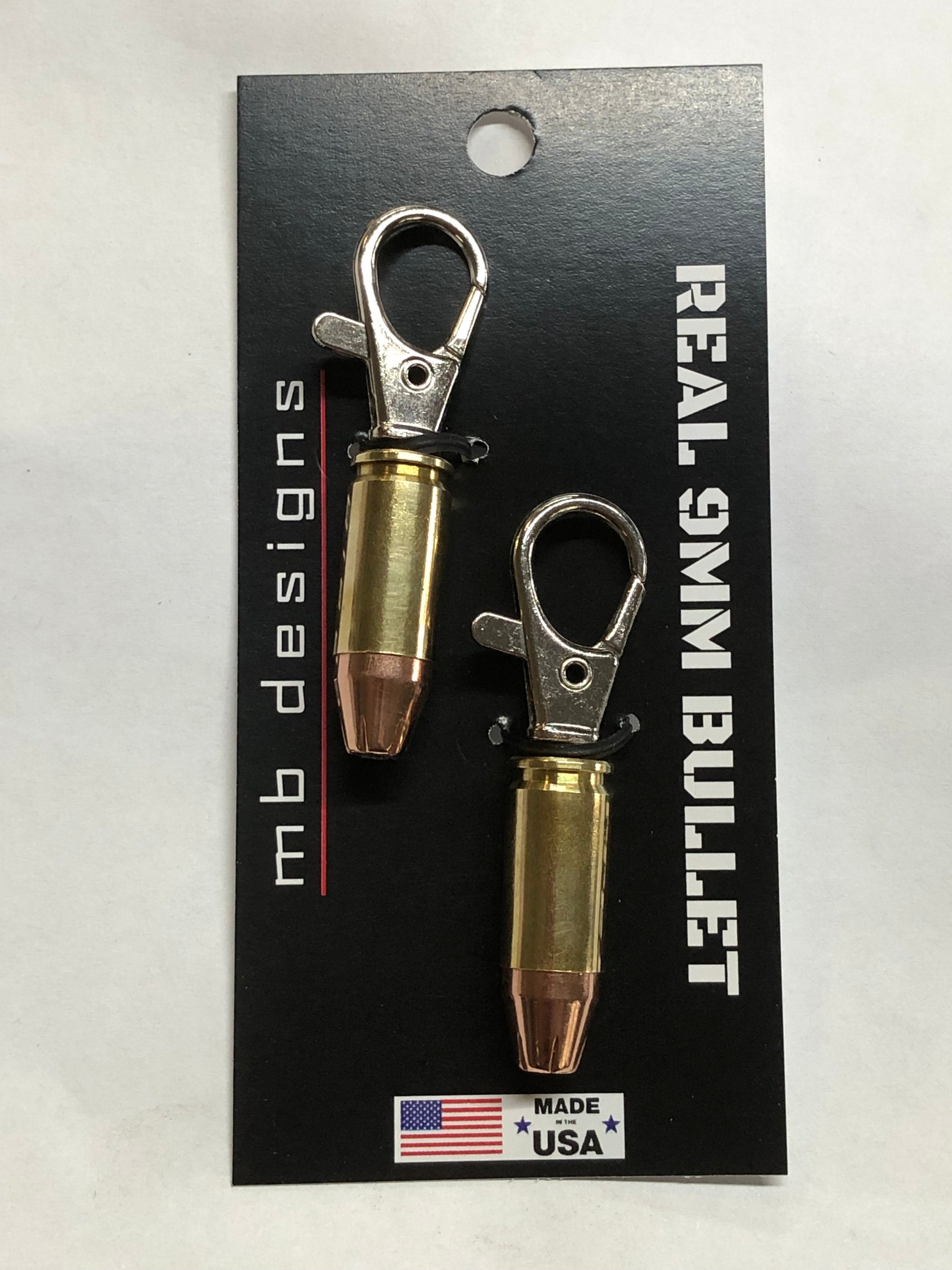 Wholesale Lot of 12 Pairs Of 9mm Hollow Point Bullet Zipper Pulls Or Keychains Unique Gift