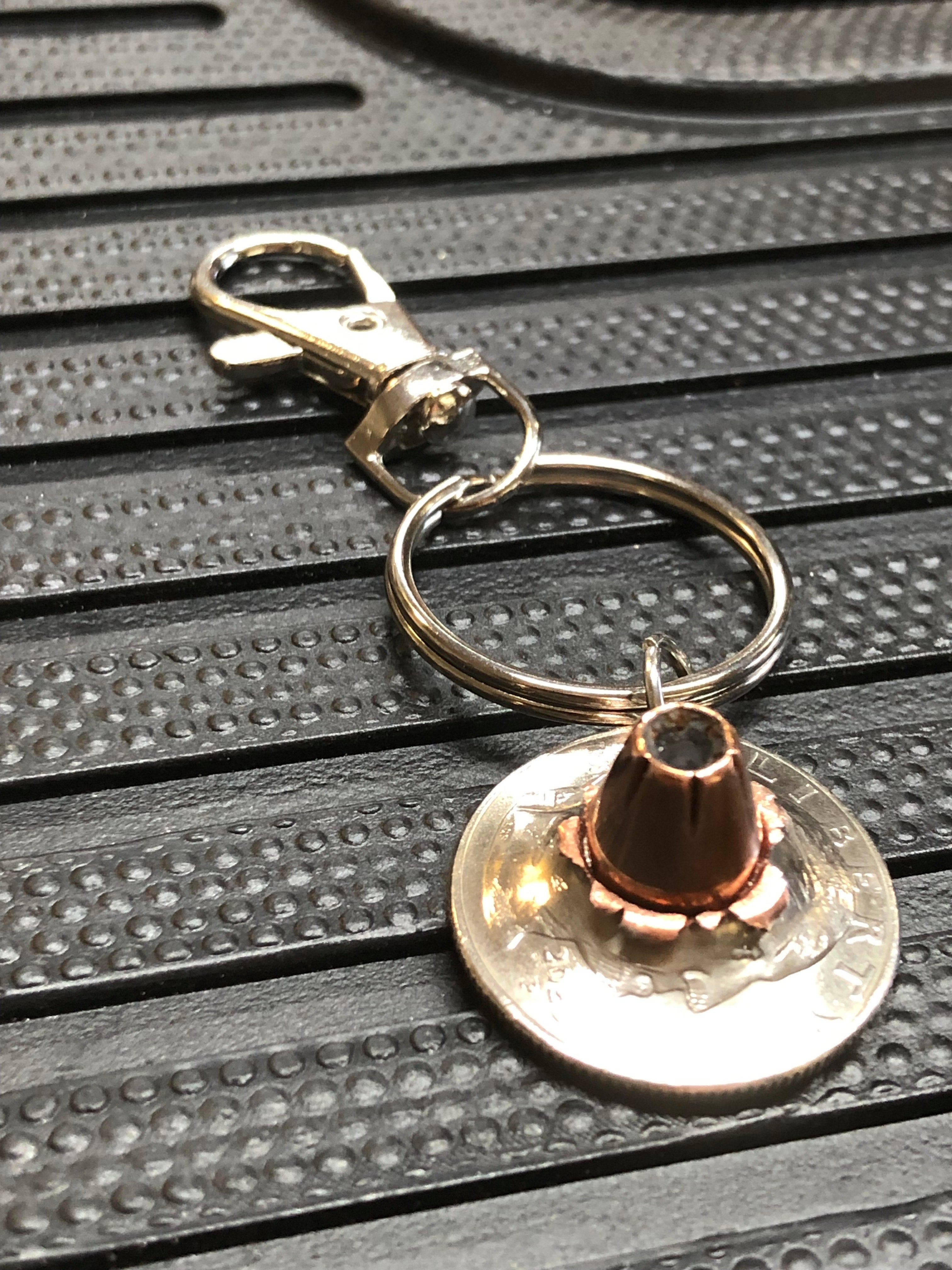 9mm Hollow Point Bullet Quarter Keychain Unique Gift W/Black Keychain