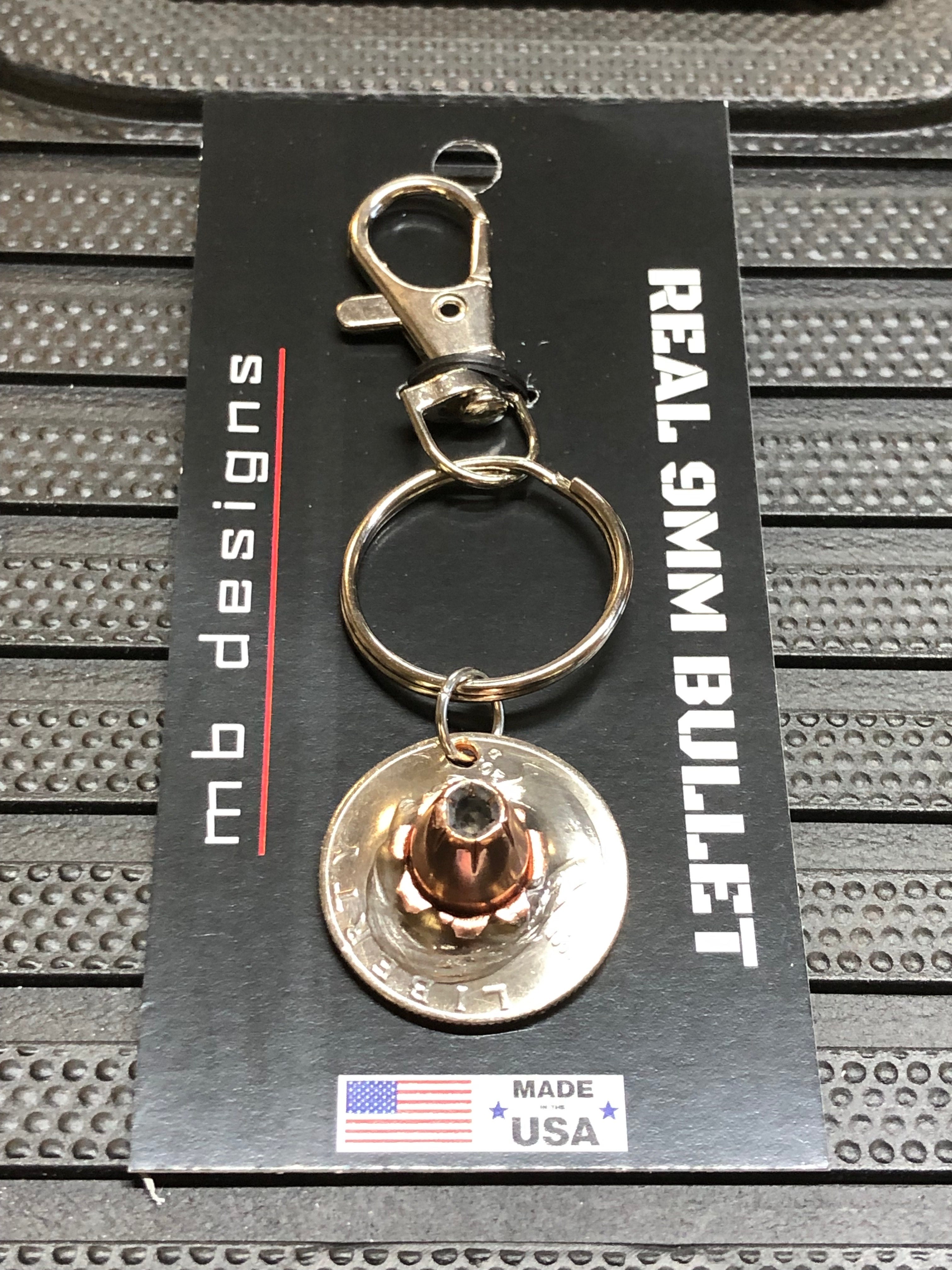 9mm Hollow Point Bullet Quarter Keychain Unique Gift