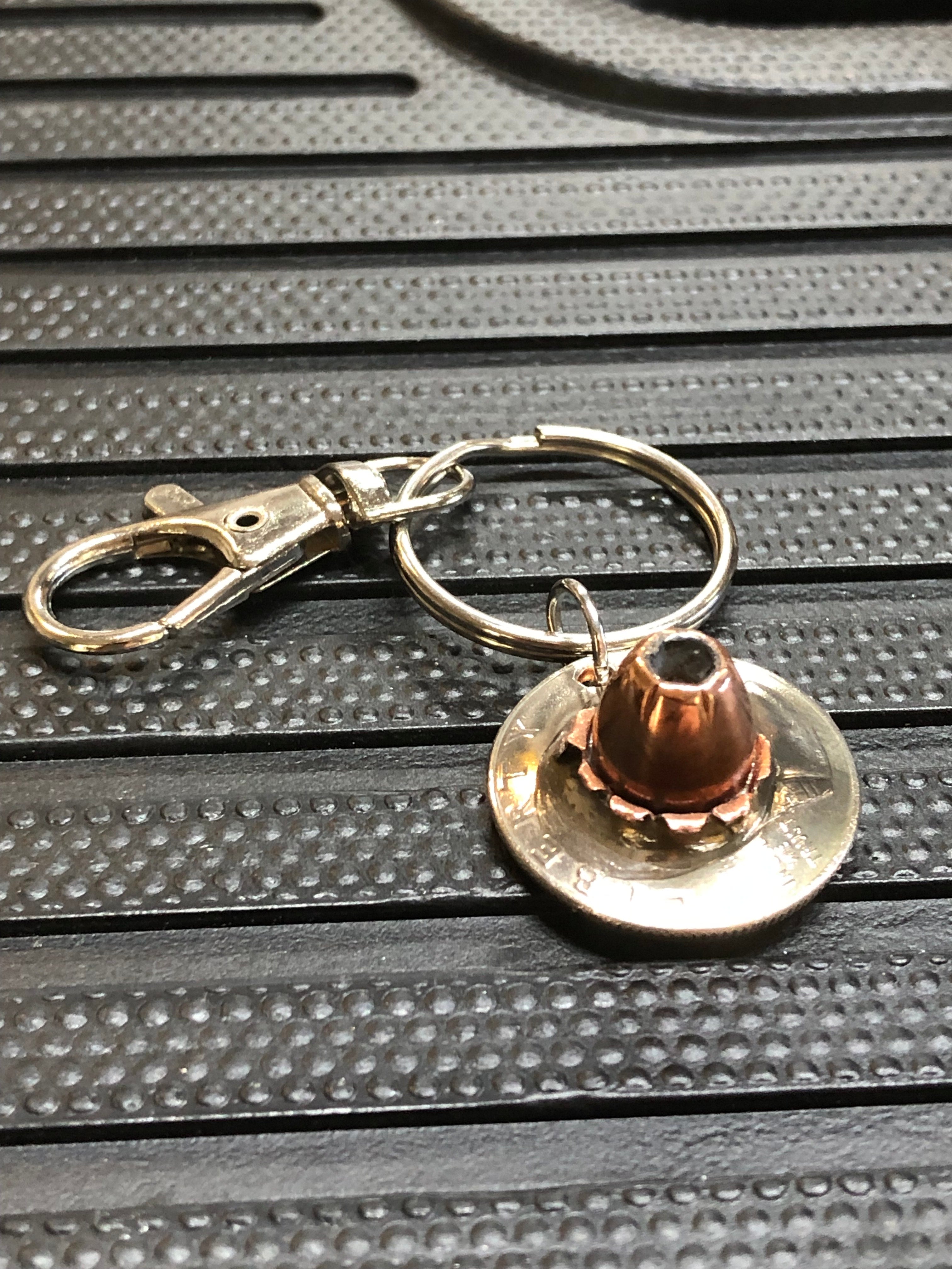 .40 Cal Hollow Point Bullet Quarter Keychain Key Chain Unique Gift W/Black Keychain