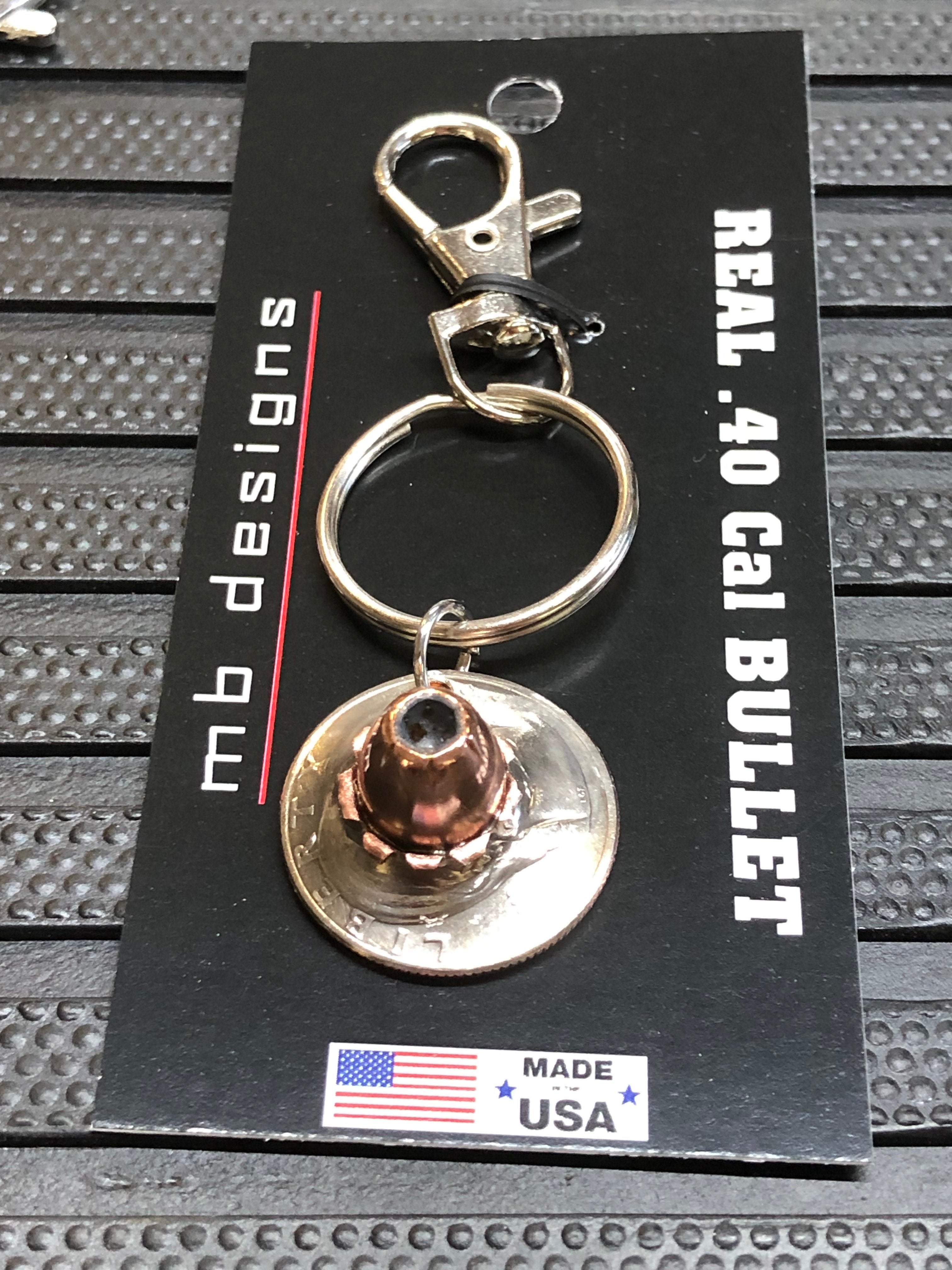 .40 Cal Hollow Point Bullet Quarter Keychain Key Chain Unique Gift
