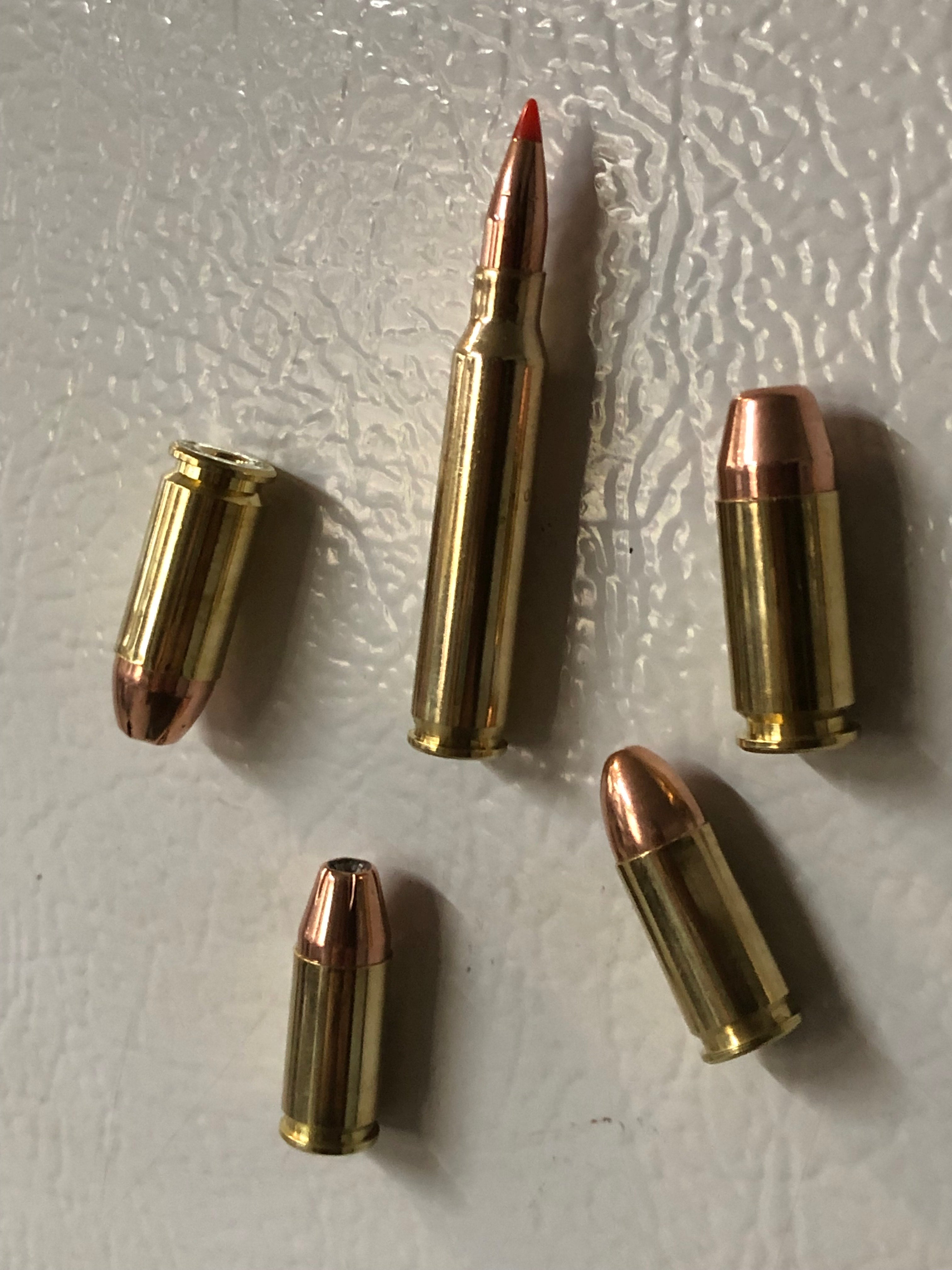 5 Pack Of Assorted Bullet Fridge Toolbox Magnets .223 .40 9mm